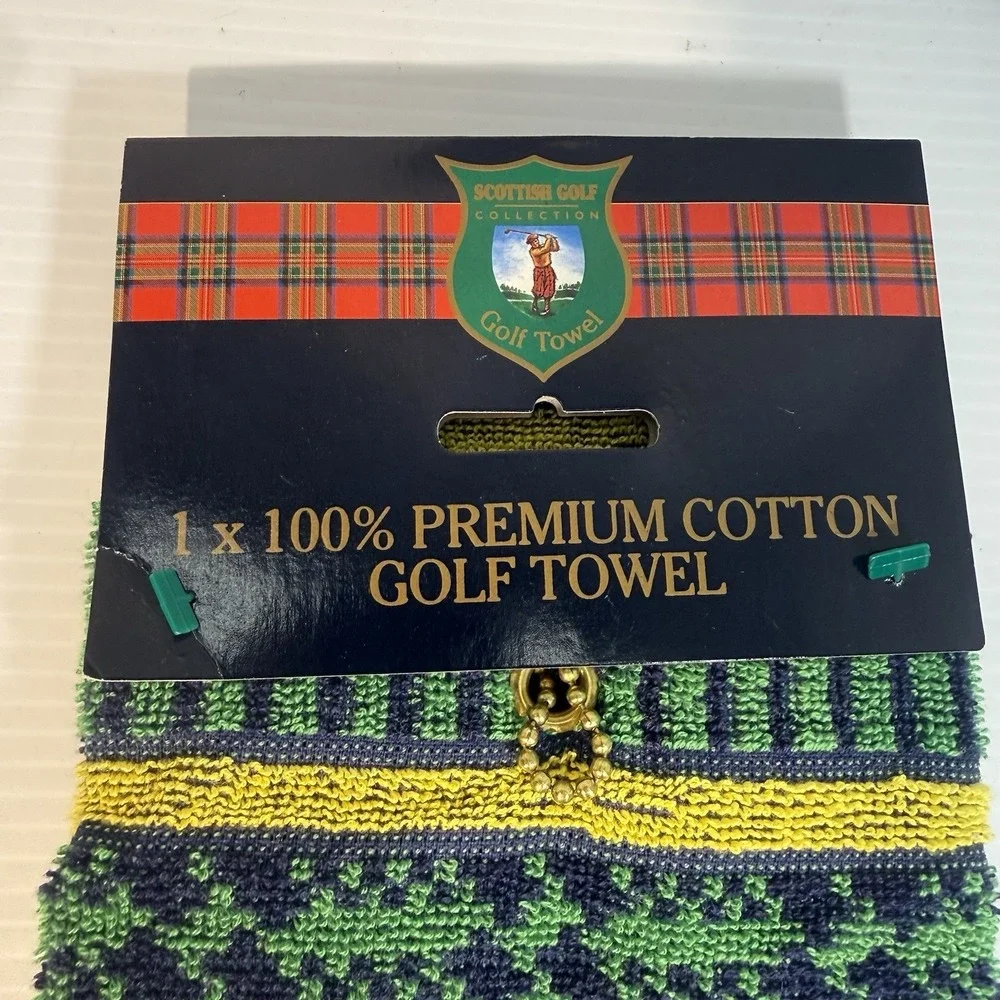 Newbroom Gifts Limited Golf Towel Gift Green Blue Yellow Golfer Print w/ Chain